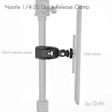 GRIFITI Nootle Quick Release Pipe Clamp 1/4 20 Thread Camera & Nootle Mount for Tripod Music Microphone Pole Stands Any Pipe Bar 1.5 in Handlebar Motorcycles Bike Mount Threaded Ball Bracket Clamps