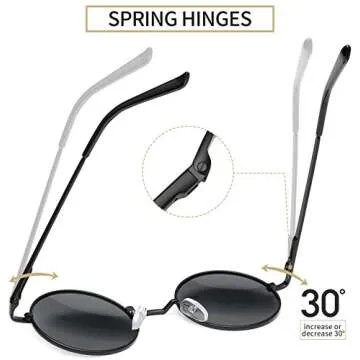 Joopin Round Sunglasses for Men Women Small Circle Hippie Sun Glasses Polarized UV400 Protection Trendy Black Circular Shades Costume