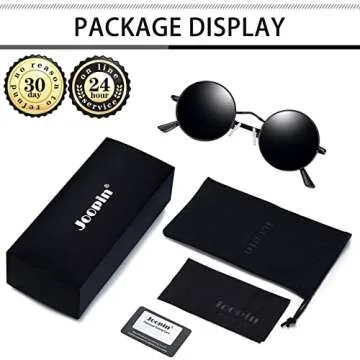 Joopin Round Sunglasses for Men Women Small Circle Hippie Sun Glasses Polarized UV400 Protection Trendy Black Circular Shades Costume