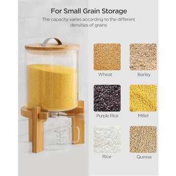 HBlife 8 lbs Glass Rice Dispenser with Wooden Stand Flour and Cereal Container with Glass Measuring Cup Pantry Food Organization Storage Bin with Airtight Bamboo Lid, 5L
