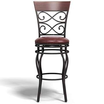 COSTWAY Bar Stools Set of 4, 360 Degree Swivel, 30" Bar Height Bar stools, with Leather Padded Seat Bistro Dining Kitchen Pub Metal Vintage Chairs with Back (Set of 4)