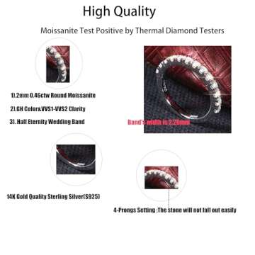 DovEggs Moissanite Wedding Band,Wedding Ring for Women,0.46CTW GH Moissanite Lab Created Diamond Moi...