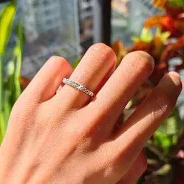 DovEggs Moissanite Wedding Band,Wedding Ring for Women,0.46CTW GH Moissanite Lab Created Diamond Moissanite Half Eternity Stackable Ring 14k Gold Quality Sterling Silver (6)