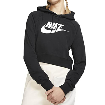 Nike Women's Essential Cropped Hoodie - XL, Black/White | Sporty & Stylish