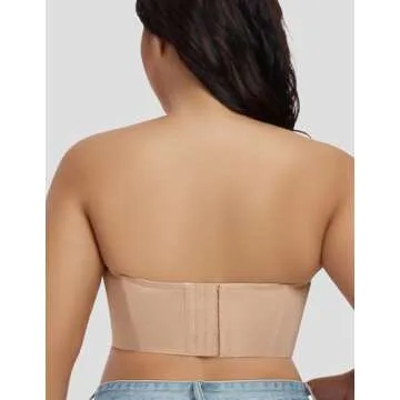 FallSweet Lace Strapless Bustier Bra for Women Underwire Longline Corset Top, Beige,44C