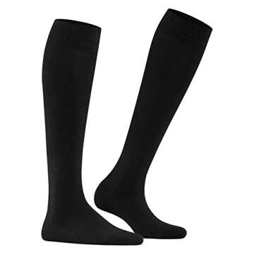 FALKE Women's Family Knee-High Socks, Breathable, Durable, Sustainable Cotton, Lightweight, Colorful, Skin-Friendly, Black (Black 3009) - Sustainable, 8-10.5, 1 Pair