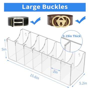 FEMELI Belt Organizer, Acrylic 7 Compartments Belt Container Storage Holder, Clear Belt Display Case...