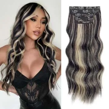 Vigorous Clip in Hair Extensions 20 Inch Black Mix Blonde Long Hair Extensions Clip Ins 4PCS Soft Sy...