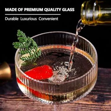 Ciaell Ribbed Coupe Glasses Set of 4 - Vintage Cocktail Coupes for Elegant Celebrations