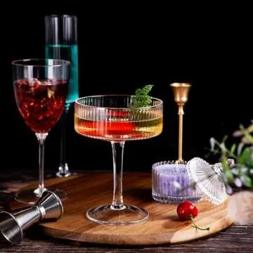 Ciaell Ribbed Coupe Glasses - Vintage Cocktail Glass Set