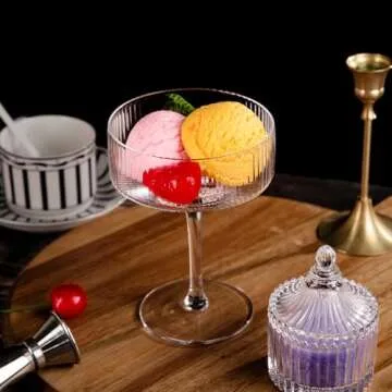 Ciaell Ribbed Coupe Glasses - Vintage Cocktail Glass Set