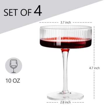 Ciaell Ribbed Coupe Glasses - Vintage Cocktail Glass Set