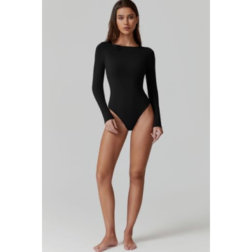 QINSEN Soft Stretchy Long Sleeve Bodysuit for Women
