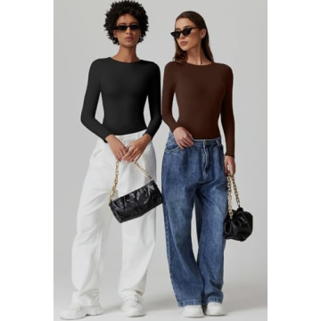 QINSEN Soft Stretchy Long Sleeve Bodysuit for Women