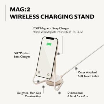COURANT MAG:2 Wireless Charging Stand - Belgian Linen, 2 in 1 Multi-Device Charger - Magnetic Stand for MagSafe iPhones 16, 15, 14, 13, 12 with Charging Base for AirPod Cases, (Natural)