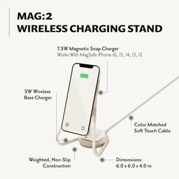 COURANT MAG:2 Wireless Charging Stand - Belgian Linen, 2 in 1 Multi-Device Charger - Magnetic Stand for MagSafe iPhones 16, 15, 14, 13, 12 with Charging Base for AirPod Cases, (Natural)