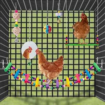 EBaokuup 10PCS Chicken Toys for Hens, Chicken Xylophone Toy, Chicken Bridge Swing Toys, Chicken Pecking Toys, Chicken Mirror Toys and Vegetable Hanging Feeder for Chicken Hens