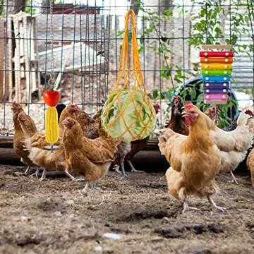 EBaokuup 10PCS Chicken Toys for Hens, Chicken Xylophone Toy, Chicken Bridge Swing Toys, Chicken Pecking Toys, Chicken Mirror Toys and Vegetable Hanging Feeder for Chicken Hens