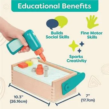 B. toys- Fix ‘n’ Play Kit- Pretend Play Tool Box – Wooden Toolbox & Accessories (25 Pcs) – Carpenter Set for Kids – Play Set with Drill, Hammer, Screwdriver & More – 3 Years +