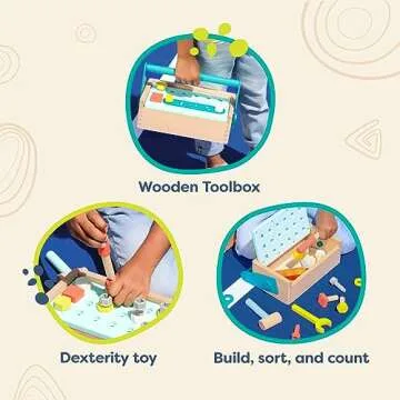 B. toys- Fix ‘n’ Play Kit- Pretend Play Tool Box – Wooden Toolbox & Accessories (25 Pcs) – Carpenter Set for Kids – Play Set with Drill, Hammer, Screwdriver & More – 3 Years +