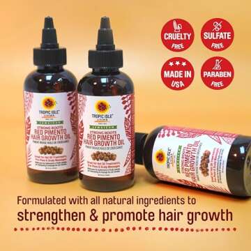 Tropical Isle Living Strong Roots Red Pimento Hair Growth Oil 4oz - Natural Moisturizing Treatment for Itchy, Dry Scalp and Promote Hair Growth, Prevent Dundruffs with Jamaican Black Castor Oil