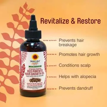 Tropical Isle Living Strong Roots Red Pimento Hair Growth Oil 4oz - Natural Moisturizing Treatment for Itchy, Dry Scalp and Promote Hair Growth, Prevent Dundruffs with Jamaican Black Castor Oil