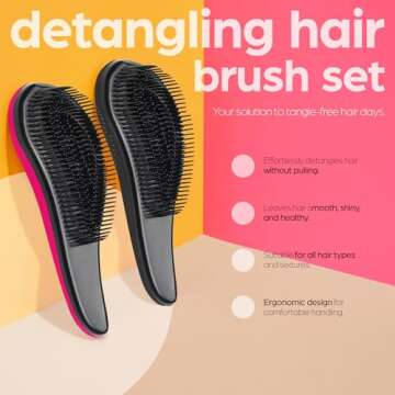 Artnaturals Detangling Hair Brush Set - (2 Piece Gift Set - Pink & Black) - Detangler Comb for Women...