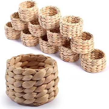 12pcs Round Woven Napkin Ring Set - Handmade Rustic Elegance