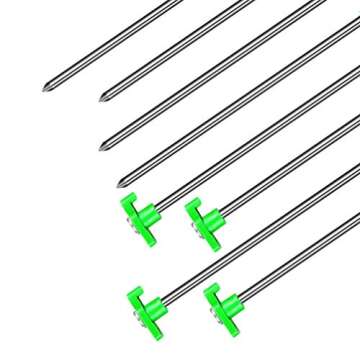 Heavy Duty Steel Tent Stakes with Bonus Ropes 10 Pack