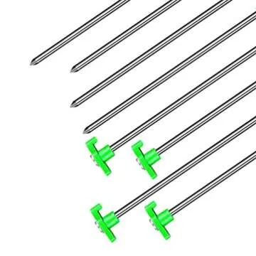 Heavy Duty Steel Tent Stakes with Bonus Ropes 10 Pack