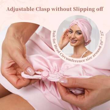 Adjustable Silk Satin Bonnet for Sleeping Hair Wrap, Double Layer Sleep Cap, Night Turban for Large ...