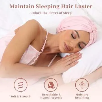 Adjustable Silk Satin Bonnet for Sleeping Hair Wrap, Double Layer Sleep Cap, Night Turban for Large Long Curly Braid Women Men Hair - Pink