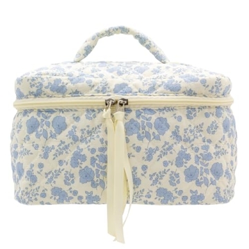 PAZIMIIK Large Quilted Cotton Makeup Bag - Stylish Travel Cosmetic Organizer