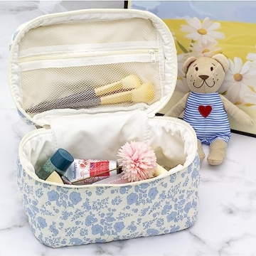 PAZIMIIK Quilted Cotton Makeup Bag for Women Travel Organizer