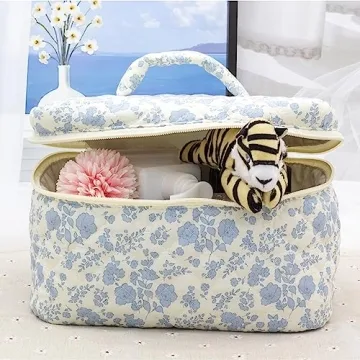 PAZIMIIK Quilted Cotton Makeup Bag for Women Travel Organizer