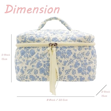 PAZIMIIK Quilted Cotton Makeup Bag for Women Travel Organizer