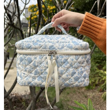 PAZIMIIK Quilted Cotton Makeup Bag for Women Travel Organizer