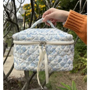 PAZIMIIK Quilted Cotton Makeup Bag for Women Travel Organizer