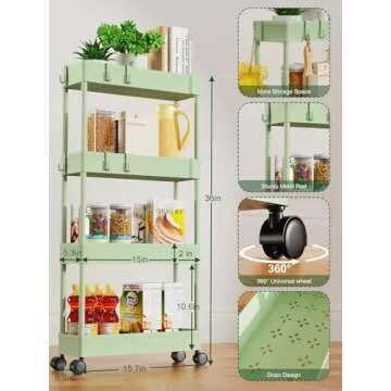 LEHOM Slim Storage Cart - 4 Tiers Mobile Organizer
