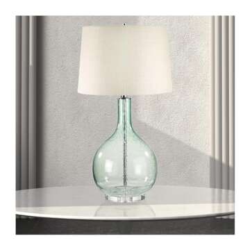 Elk Home Glass Table Lamp - 1-Bulb, Green Glass & Off White Burlap Shade, 16" W x 15" D x 28" H, Roo...