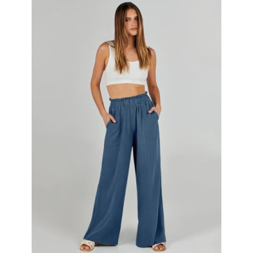 ANRABESS Womens Linen Palazzo Pants for Summer Style
