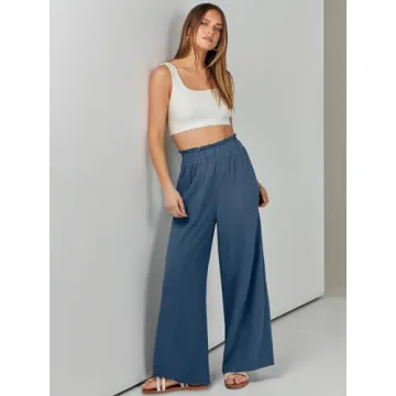 ANRABESS Womens Linen Palazzo Pants for Summer Style