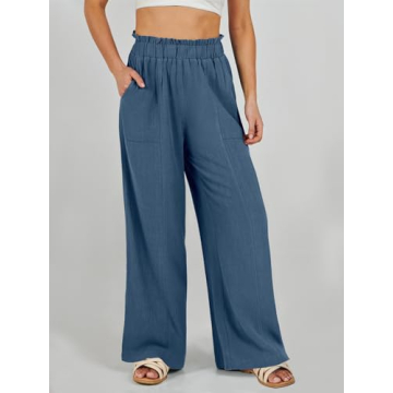 ANRABESS Womens Linen Palazzo Pants for Summer Style