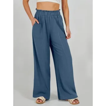 ANRABESS Womens Linen Palazzo Pants for Summer Style