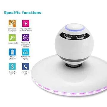 Infinity Orb Magnetic Levitating Speaker Bluetooth 4.0 LED Flash Wireless Floating Speakers with Microphone and Touch Buttons (White)