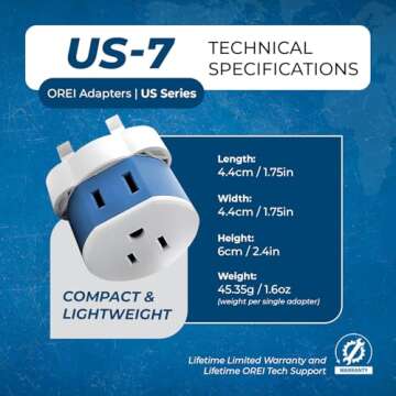 OREI UK, Ireland, Dubai Power Plug Adapter with 2 USA Inputs - Travel 3 Pack - Type G (US-7) Fuse Protected - Use with Cell Phones, Laptop, Camera Chargers, CPAP, and More