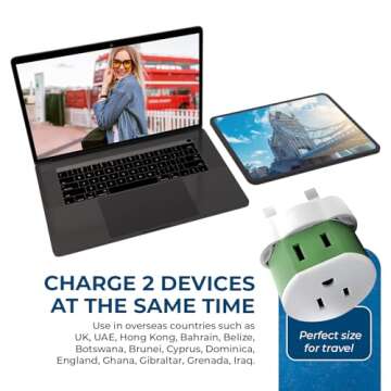OREI UK, Ireland, Dubai Power Plug Adapter with 2 USA Inputs - Travel 3 Pack - Type G (US-7) Fuse Protected - Use with Cell Phones, Laptop, Camera Chargers, CPAP, and More