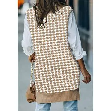 Viottiset Women's Oversized Houndstooth Knit Sweater Vest