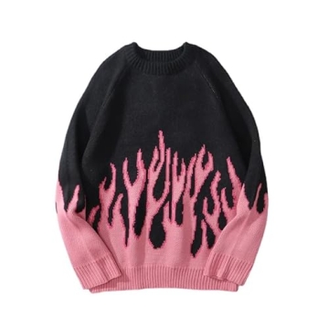 Oversized Y2K Fairy Grunge Flame Knitted Pullover – Stylish and Comfortable