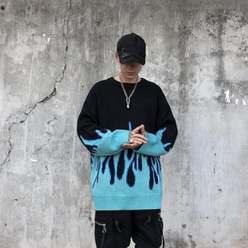 Oversized Y2K Grunge Flame Knitted Pullover - Stylish & Versatile